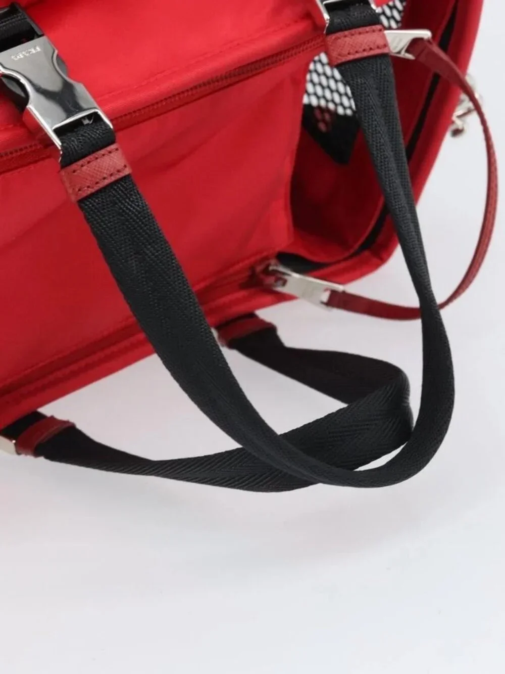 PRADA Pet Bag Pet Carry Nylon 2way Red Silver